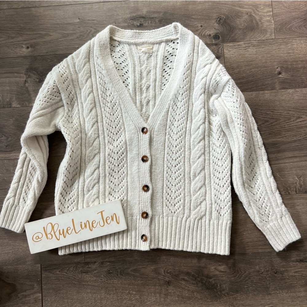 Anthropologie White Cable Knit Cardigan
